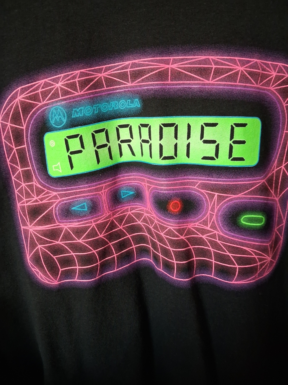 Men's Black Crewneck Sweater with Neon 'Paradise' Graphic